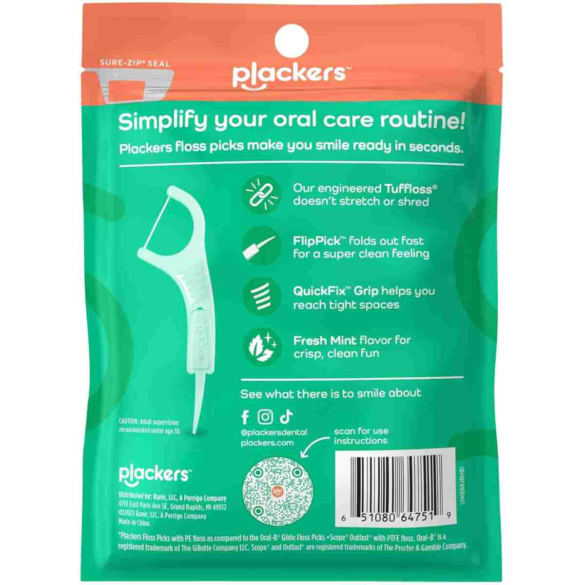 Plackers Micro Line Dental Floss Picks, Fold-Out FlipPick, Tuffloss, Easy Storage with Sure-Zip Seal, Fresh Mint Flavor, 36 Count (Packaging May Vary)