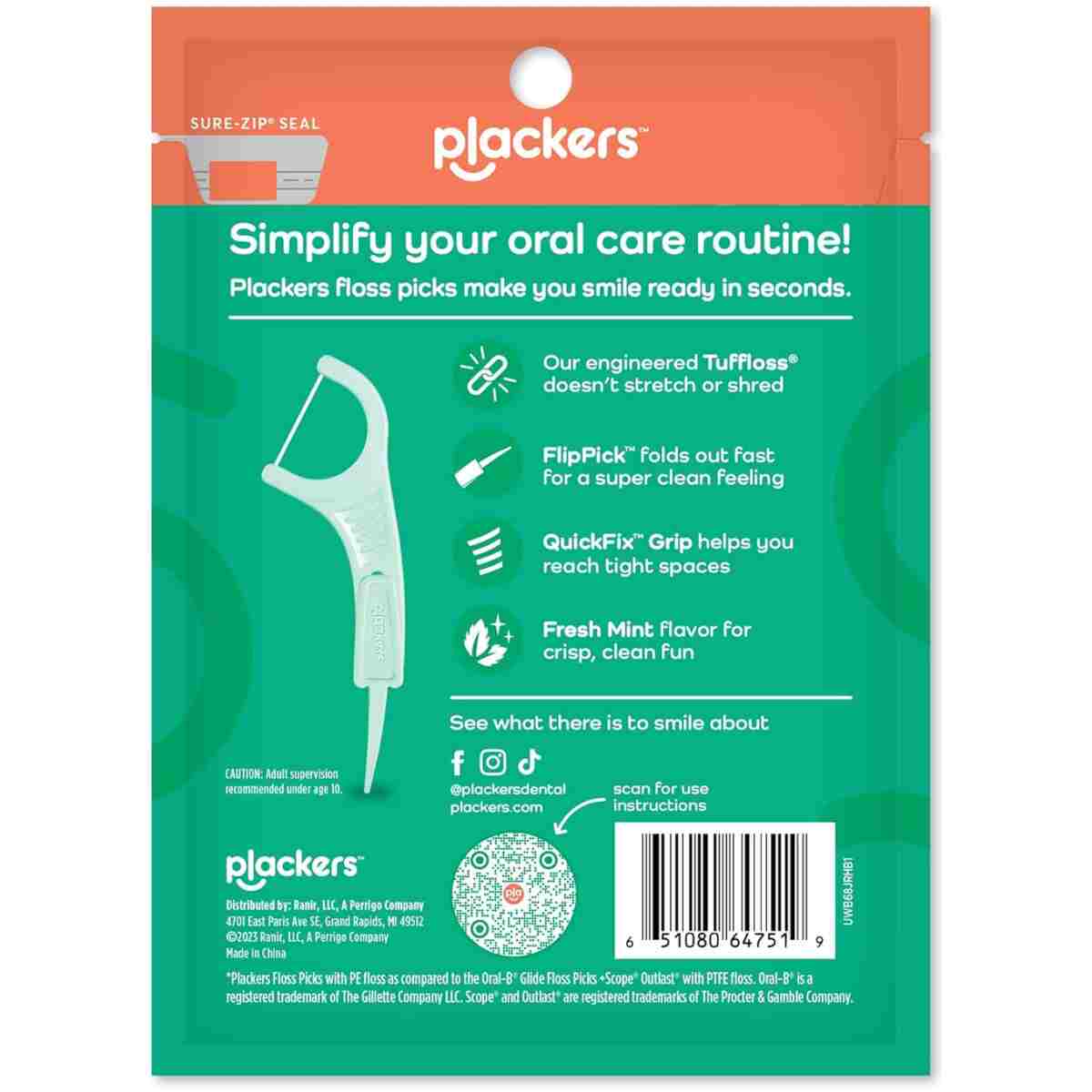 Plackers Micro Line Dental Floss Picks, Fold-Out FlipPick, Tuffloss, Easy Storage with Sure-Zip Seal, Fresh Mint Flavor, 36 Count (Packaging May Vary)