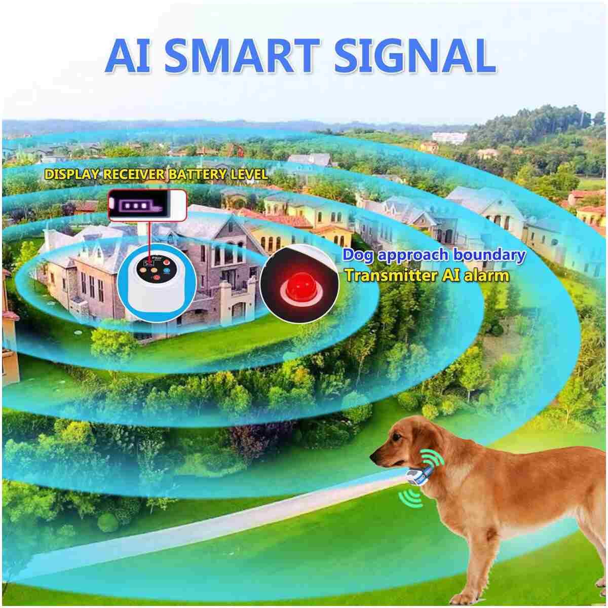 Plkm Dog Wireless Fence 2025 Newest Pet Intelligent Electric Containment System, Dog Out of Range Reminder Transmitter AI Smart Alarm, 360° Strong Signal Coverage, Display...