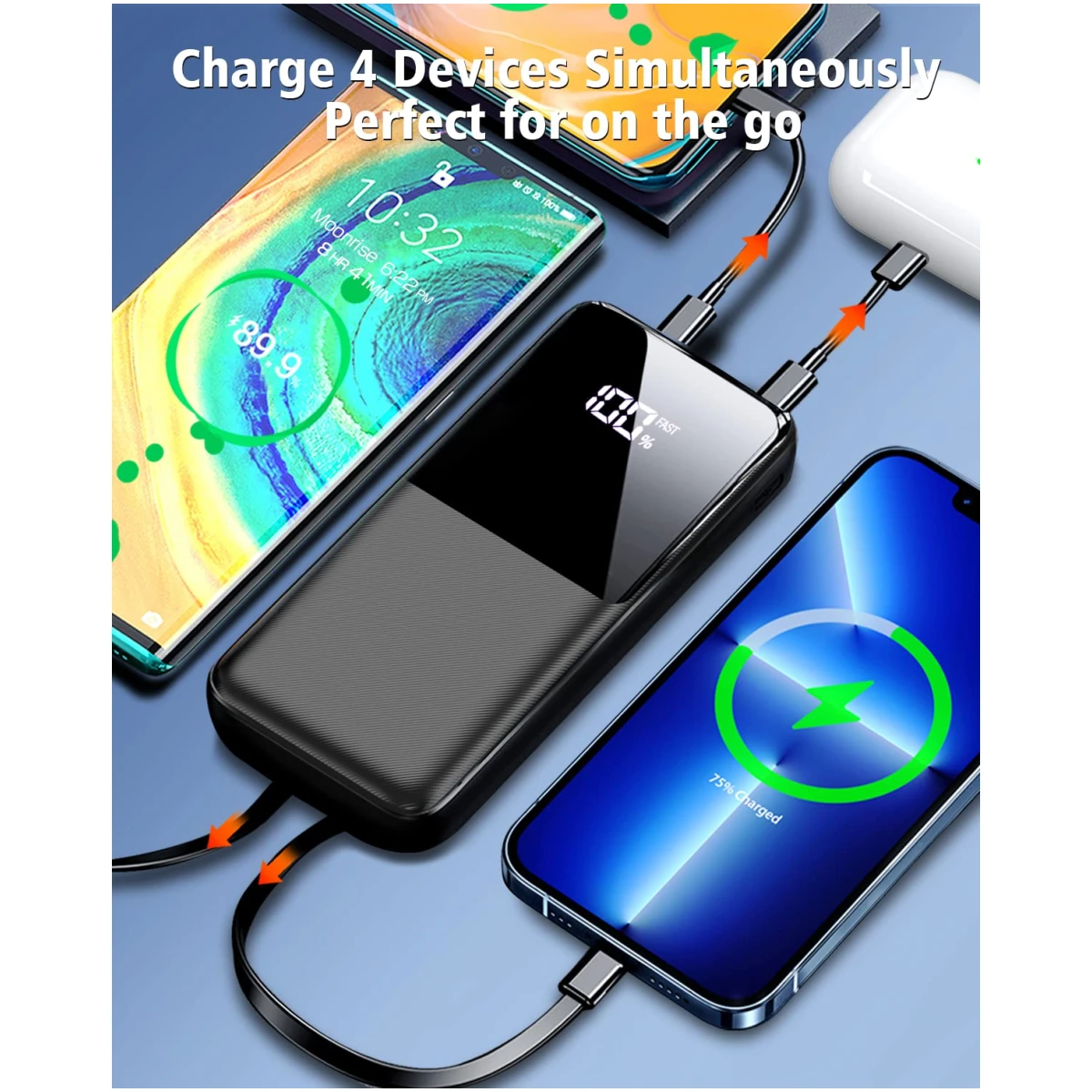 Portable Charger Power Bank - 15000mAh Fast Charging Powerbank Battery Pack with Built in USB-C(22.5W) and iOS(20W) Output Cable Compatible with iPhone Android Samsung etc (1...