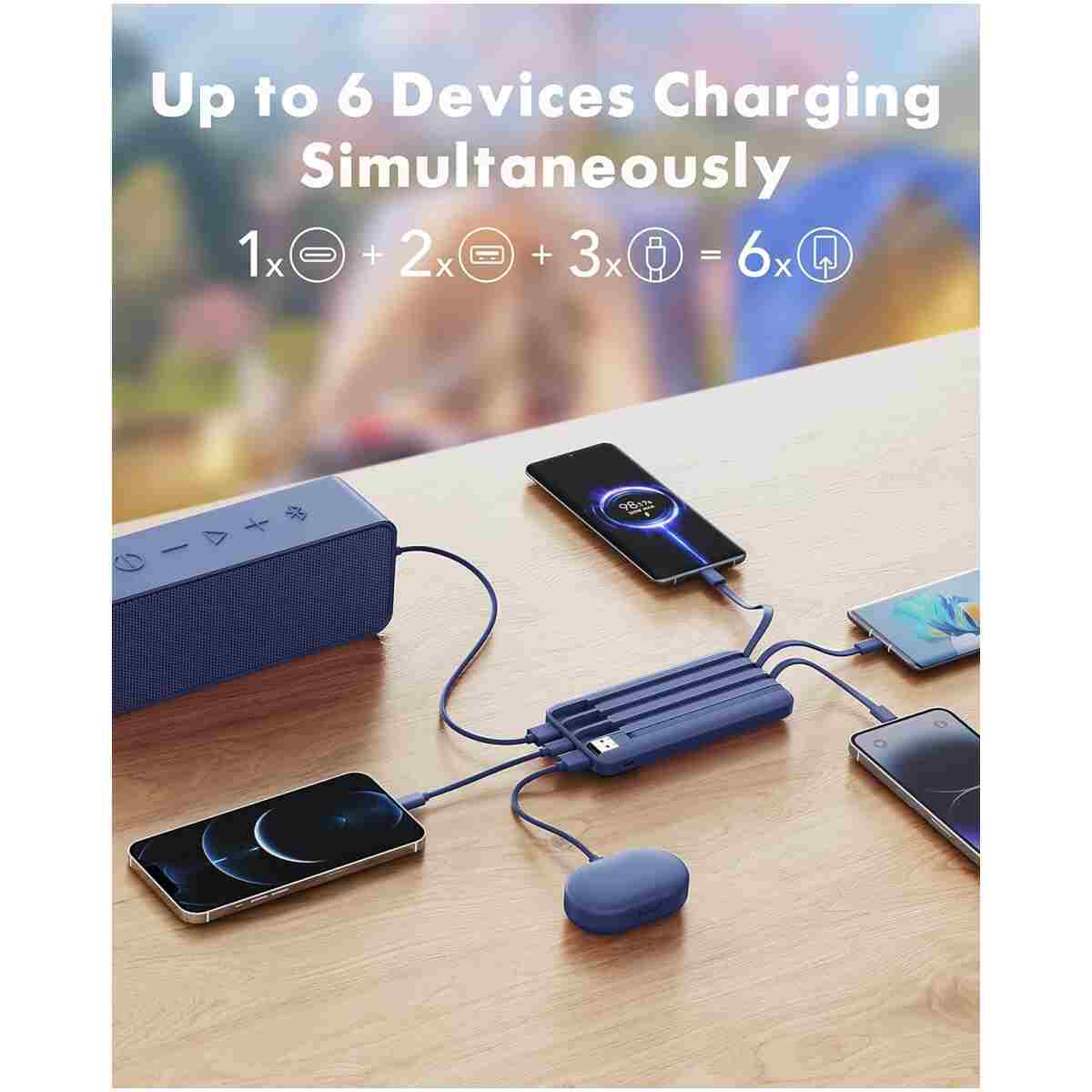 Portable Charger with Built in Cables, Portable Charger with Cords Wires Slim 10000mAh Travel Essentials Battery Pack 6 Outputs 3A High Speed Power Bank for iPhone Samsung Pixel...