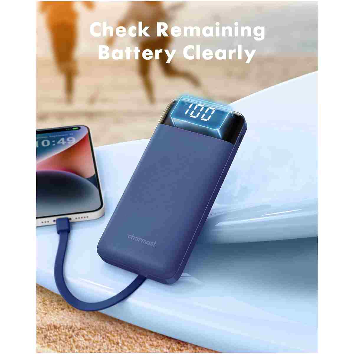Portable Charger with Built in Cables, Portable Charger with Cords Wires Slim 10000mAh Travel Essentials Battery Pack 6 Outputs 3A High Speed Power Bank for iPhone Samsung Pixel...