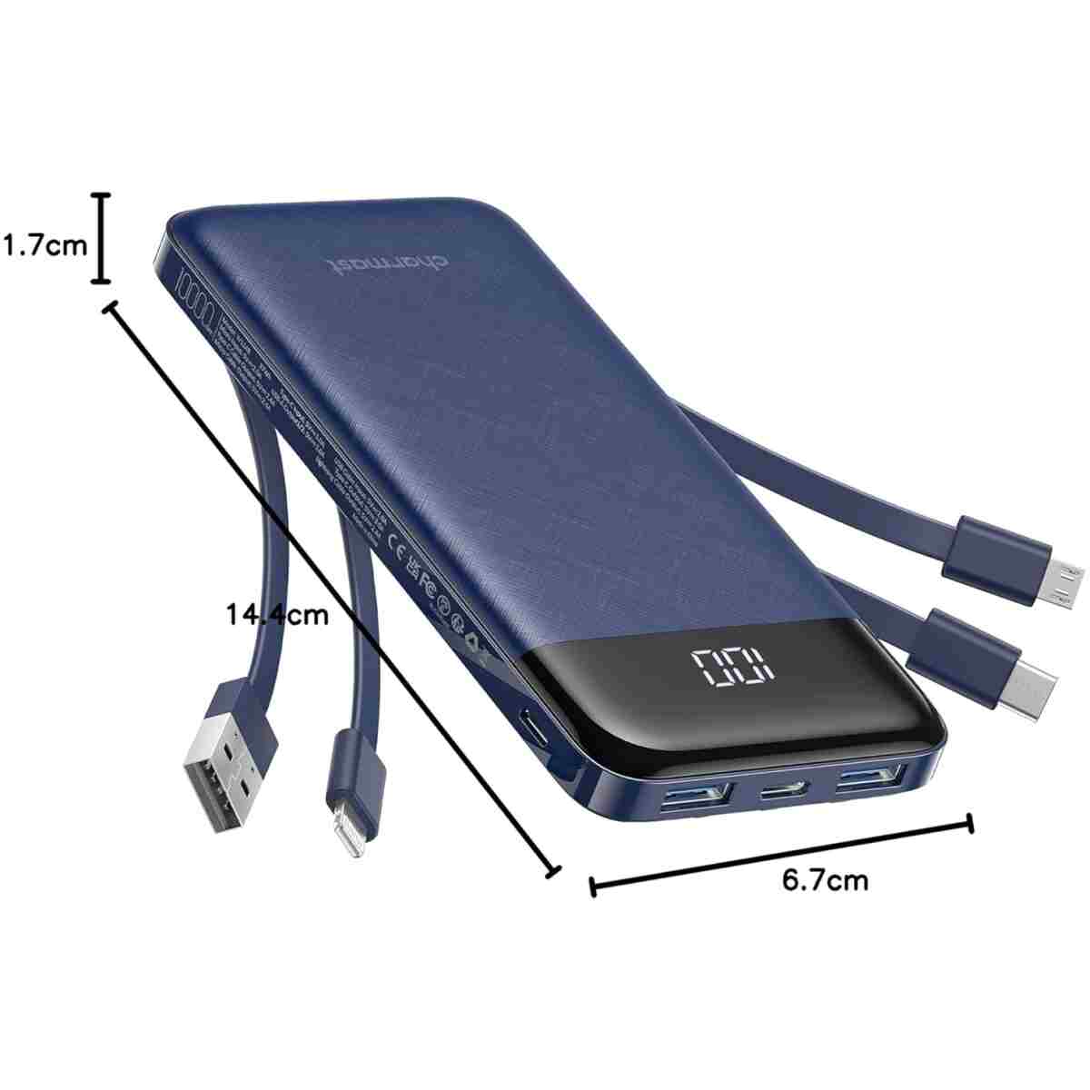Portable Charger with Built in Cables, Portable Charger with Cords Wires Slim 10000mAh Travel Essentials Battery Pack 6 Outputs 3A High Speed Power Bank for iPhone Samsung Pixel...