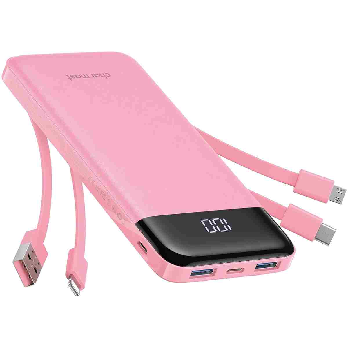 Portable Charger with Built in Cables, Portable Charger with Cords Wires Slim 10000mAh Travel Essentials Battery Pack 6 Outputs 3A High Speed Power Bank for iPhone Samsung Pixel...