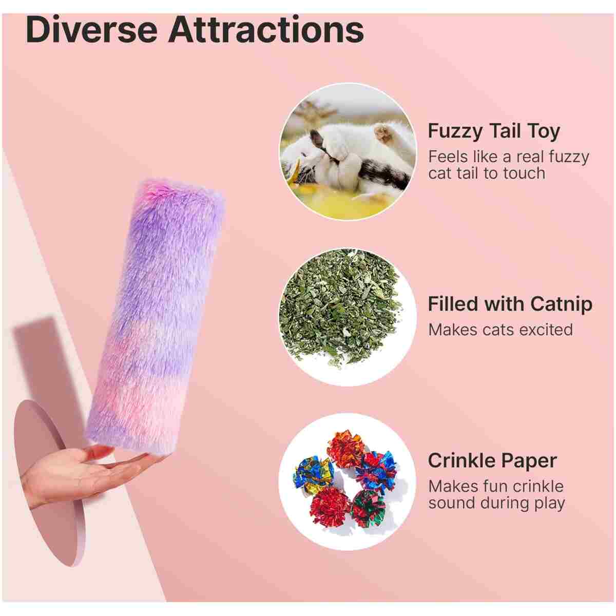 Potaroma Cat Toys Pillows, 3 Pcs, Soft and Durable Cat Crinkle Sound with Catnip Inside, Interactive Indoor Kitten Kicker, Promotes Kitty Exercise