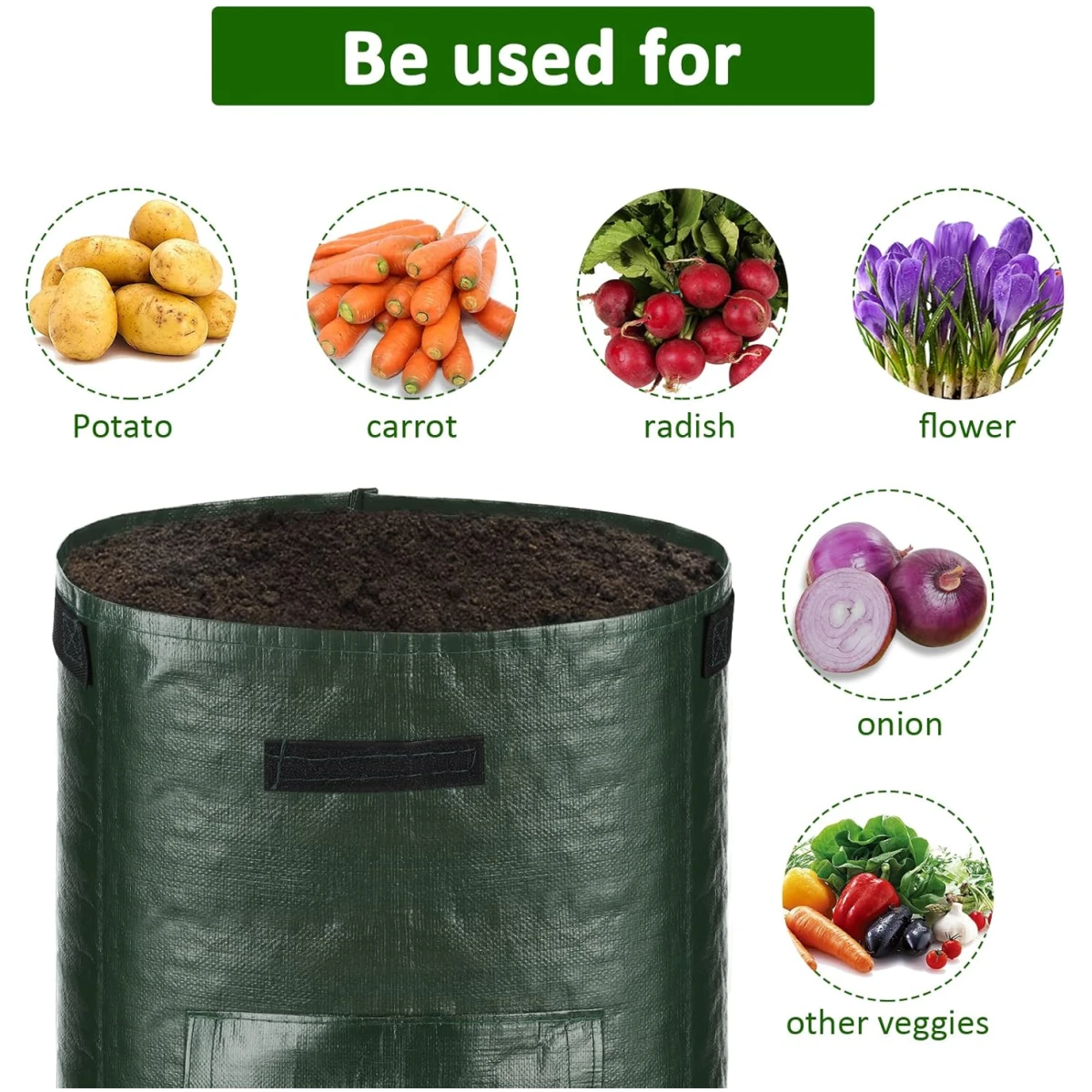 Potato Grow Bags, 4 Pack 10 Gallon with Flap and Handles Planter Pots for Onion, Fruits, Tomato, Carrot - Green