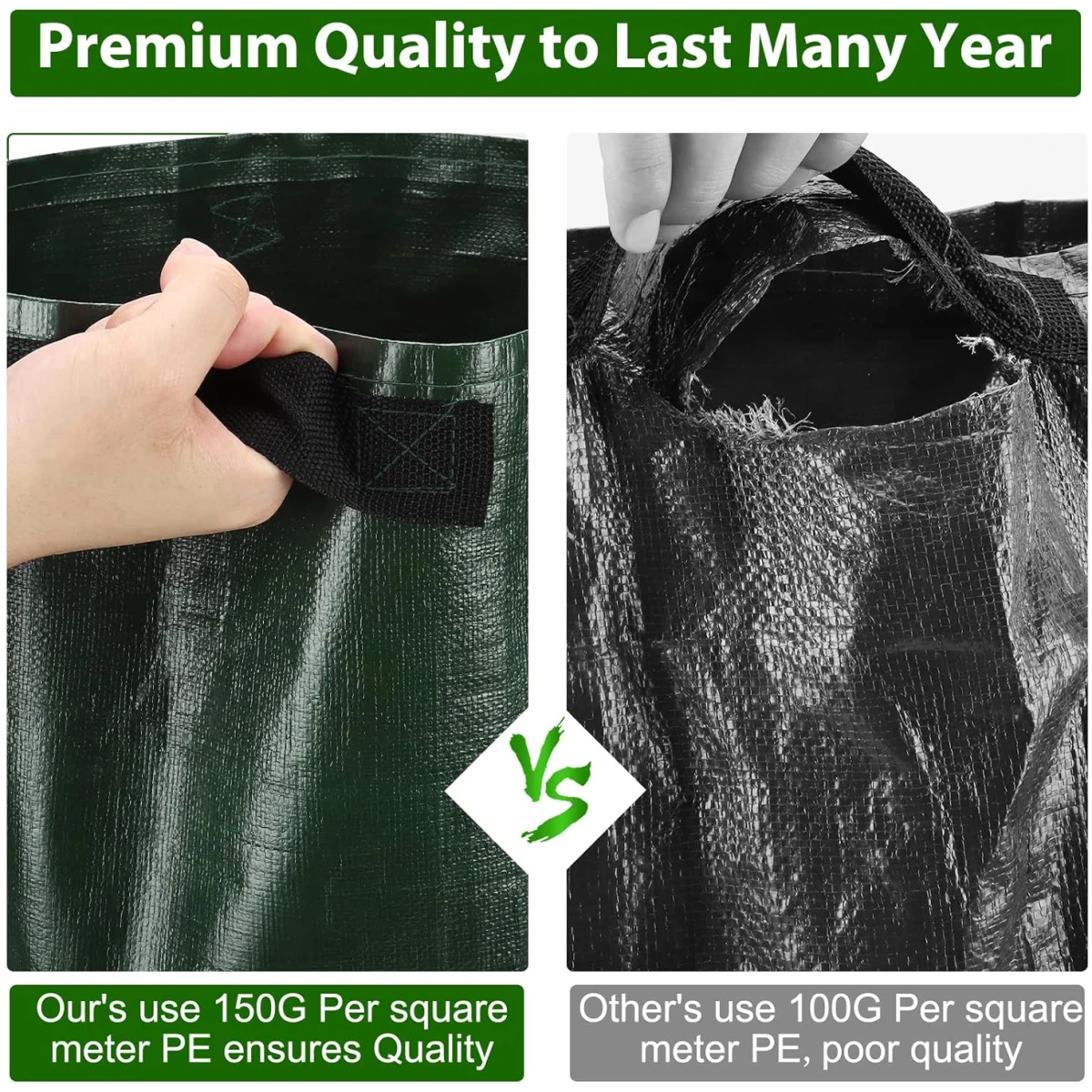 Potato Grow Bags, 4 Pack 10 Gallon with Flap and Handles Planter Pots for Onion, Fruits, Tomato, Carrot - Green