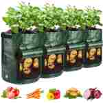 Potato Grow Bags, 4 Pack 10 Gallon with Flap and Handles Planter Pots for Onion, Fruits, Tomato, Carrot - Green
