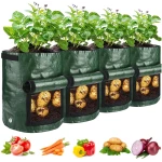 Potato Grow Bags, 4 Pack 10 Gallon with Flap and Handles Planter Pots for Onion, Fruits, Tomato, Carrot - Green