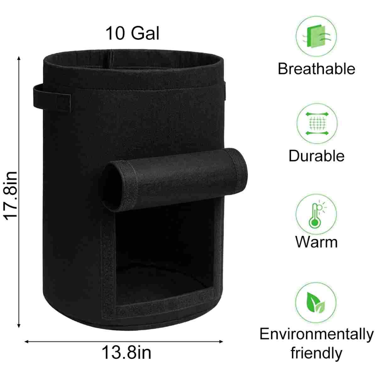 Potato Grow Bags with Flap 10 Gallon, 4 Pack Planter Pot with Handles and Harvest Window for Potato Tomato and Vegetables, Black and Gray