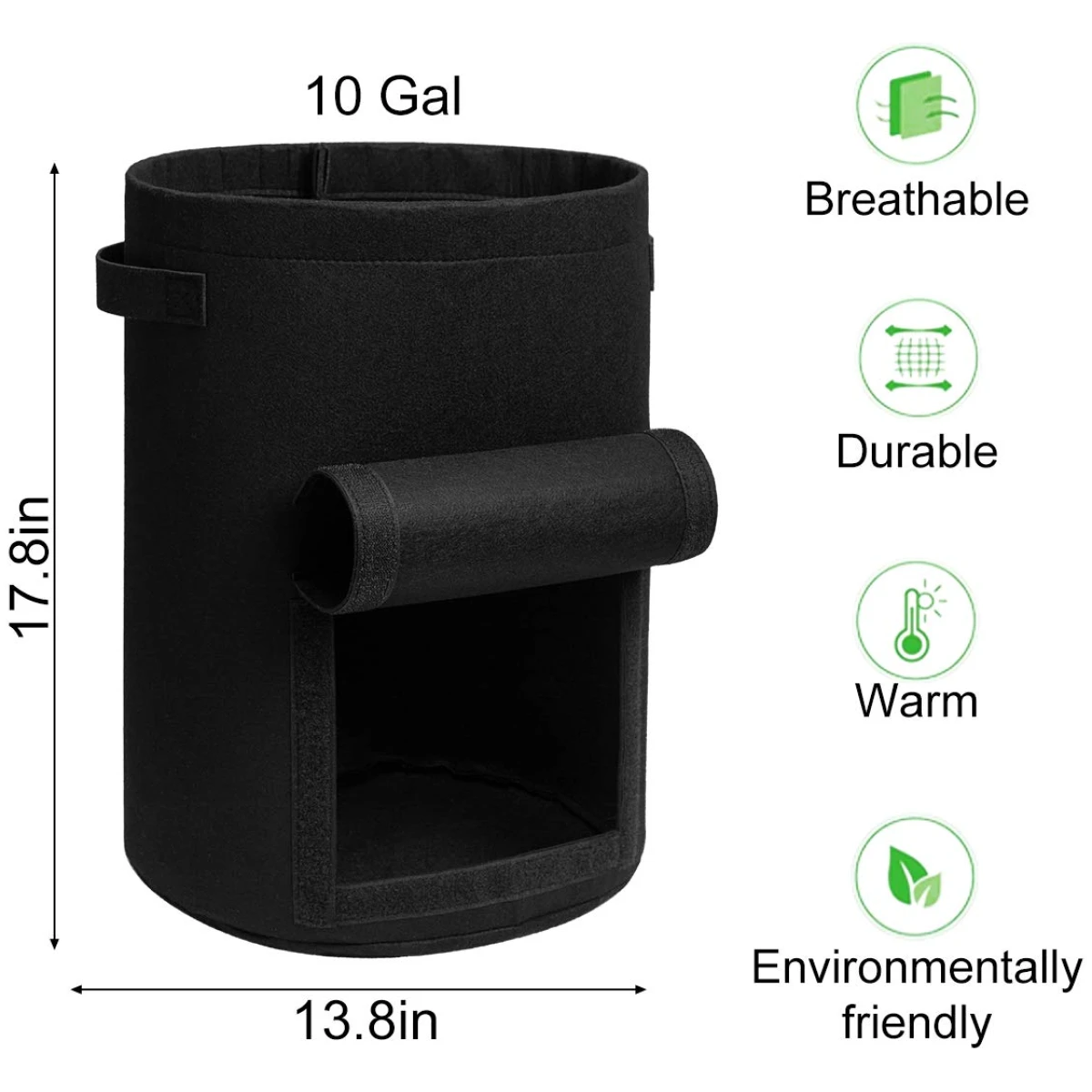 Potato Grow Bags with Flap 10 Gallon, 4 Pack Planter Pot with Handles and Harvest Window for Potato Tomato and Vegetables, Black and Gray