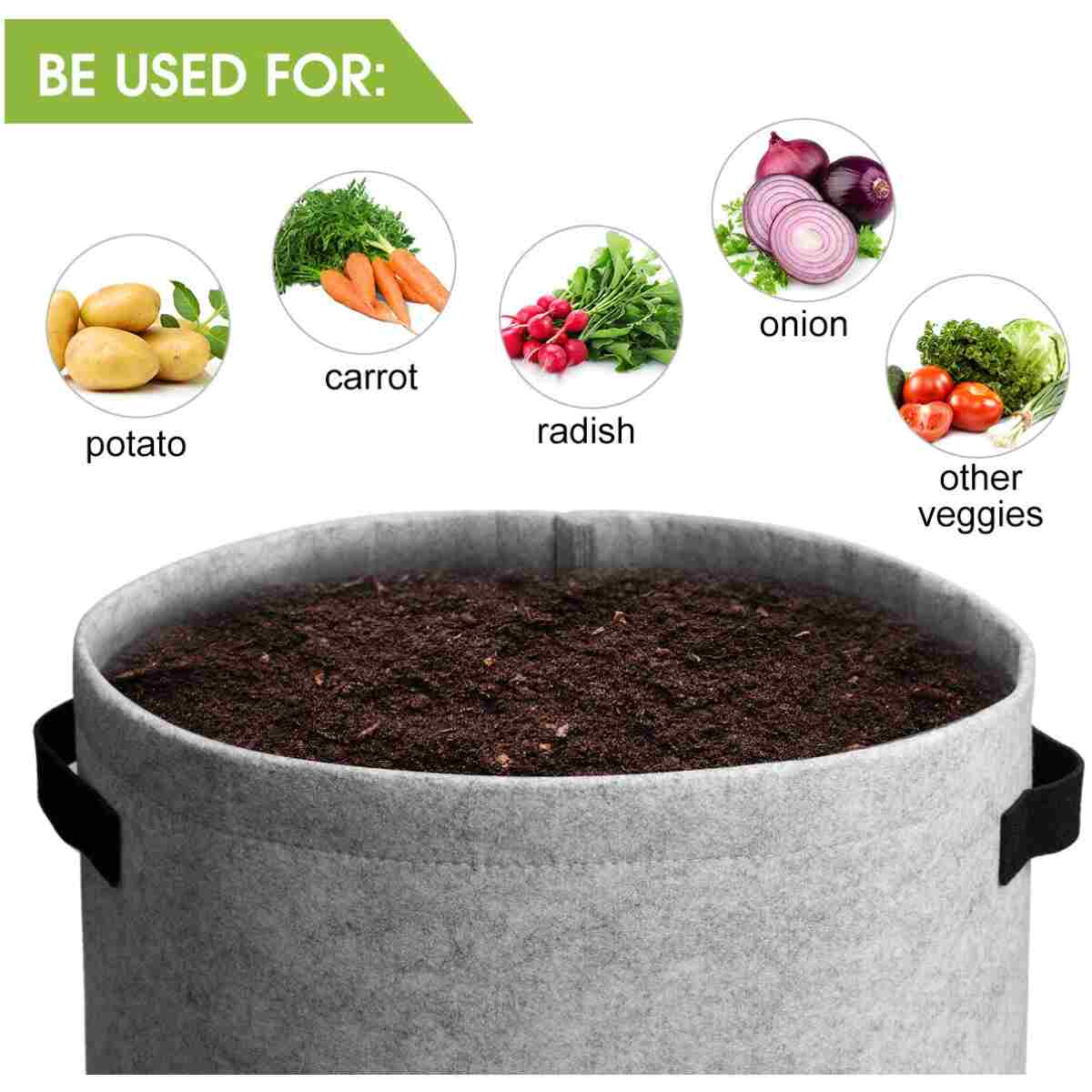 Potato Grow Bags with Flap 10 Gallon, 4 Pack Planter Pot with Handles and Harvest Window for Potato Tomato and Vegetables, Black and Gray