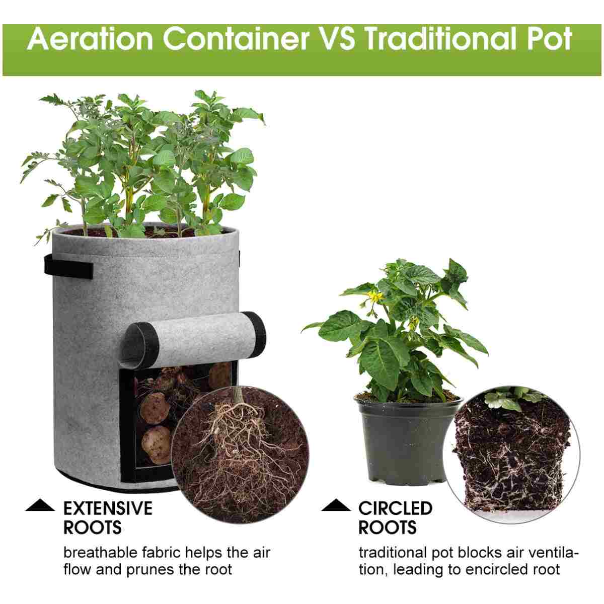 Potato Grow Bags with Flap 10 Gallon, 4 Pack Planter Pot with Handles and Harvest Window for Potato Tomato and Vegetables, Black and Gray