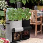 Potato Grow Bags with Flap 10 Gallon, 4 Pack Planter Pot with Handles and Harvest Window for Potato Tomato and Vegetables, Black and Gray
