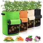 Potato Grow Bags with Flap 10 Gallon, 4 Pack Planter Pot with Handles and Harvest Window for Potato Tomato and Vegetables, Black and Gray