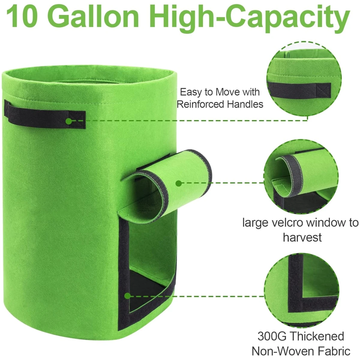 Potato Grow Bags with Flap 10 Gallon, 4 Pack Planter Pot with Handles and Harvest Window for Potato Tomato and Vegetables, Black and Gray