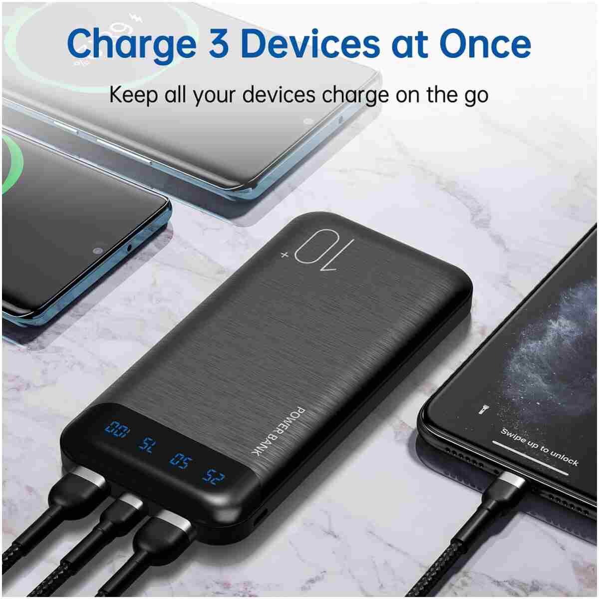 Power Bank 10000mAh Portable Charger Slim External Battery Pack with 2 USB 2.4A Outputs and USB C In/Out Compatible with Huawei iPhone 16 15 14 13 12 iPad Samsung Galaxy S20...