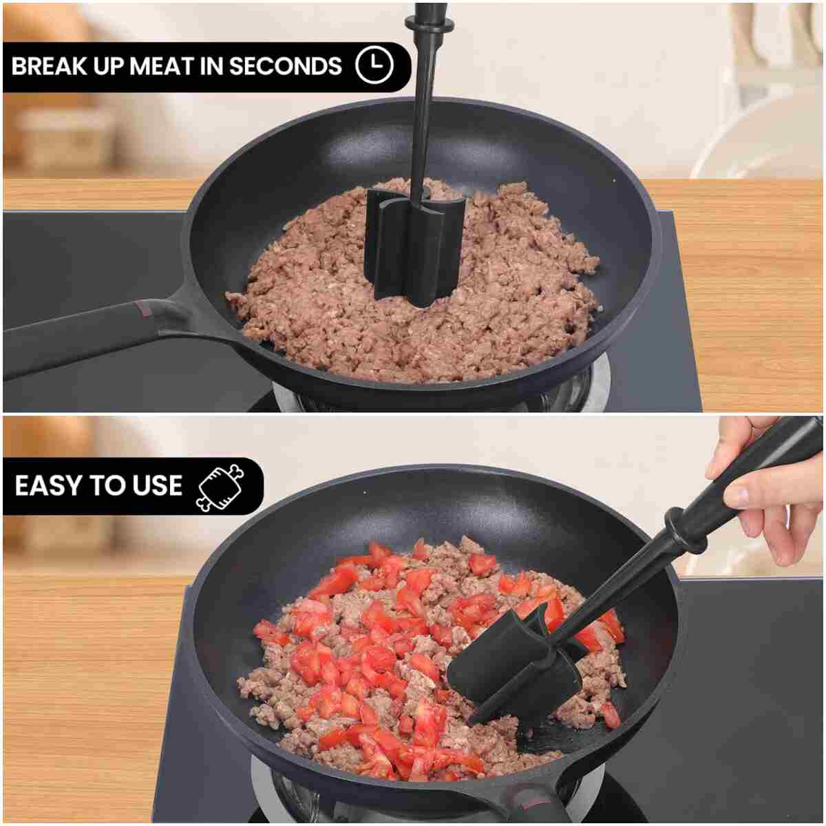 Premium Meat Chopper for Ground Beef - Heat Resistant Meat Masher - Kitchen Tools & Gadgets - Durable Ground Beef Smasher - Non Stick Hamburger Grinder - Cook Ground Meat with...