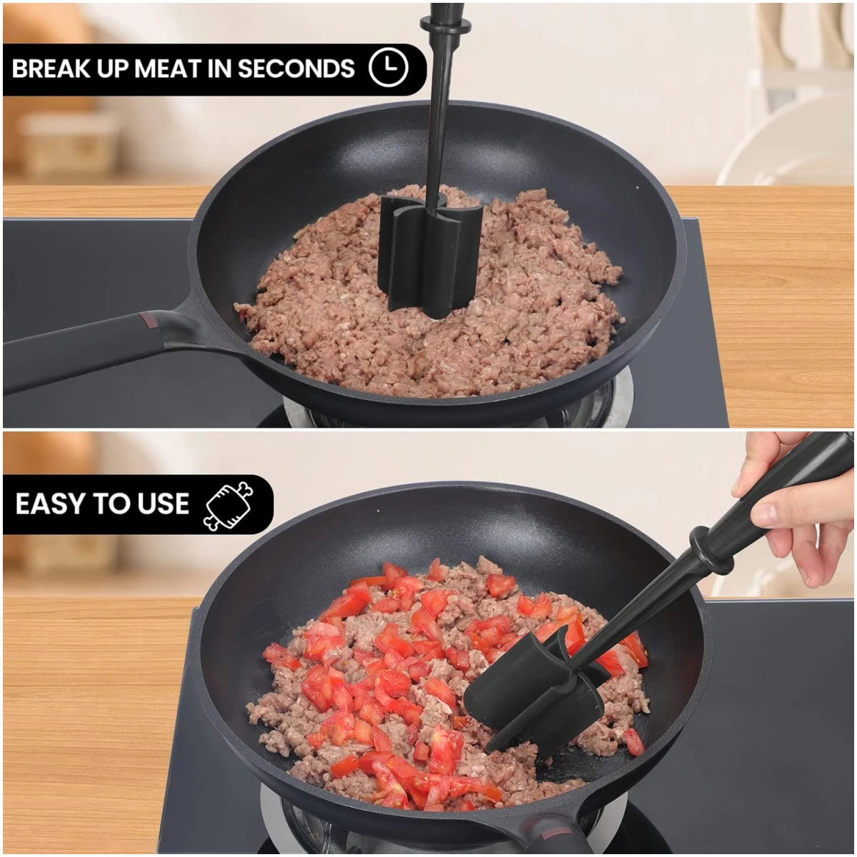 Premium Meat Chopper for Ground Beef - Heat Resistant Meat Masher - Kitchen Tools & Gadgets - Durable Ground Beef Smasher - Non Stick Hamburger Grinder - Cook Ground Meat with...