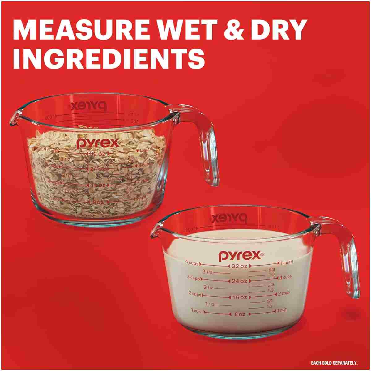 Pyrex Essentials (3-Pack) Glass Measuring Cups Set, (1, 2 & 4 Cup) Measuring Cups For Prepping, Baking and Cooking, Preheated Oven, Dishwasher, Freezer, and Microwave Safe