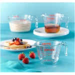 Pyrex Essentials (3-Pack) Glass Measuring Cups Set, (1, 2 & 4 Cup) Measuring Cups For Prepping, Baking and Cooking, Preheated Oven, Dishwasher, Freezer, and Microwave Safe