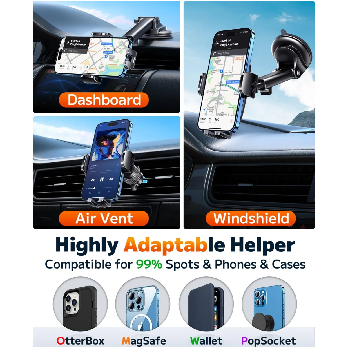 Qifutan Car Phone Holder Mount Phone Mount for Car Windshield Dashboard Air Vent Universal Hands Free Automobile Cell Phone Holder Fit for iPhone Smartphone Carbon Fiber