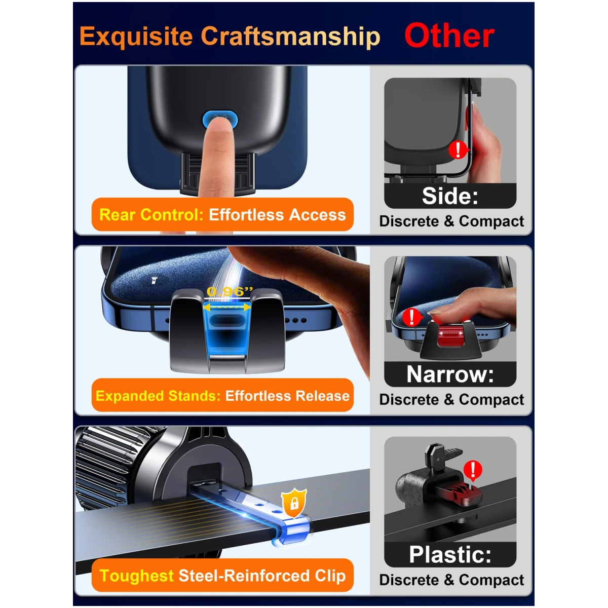 Qifutan Car Phone Holder Mount Phone Mount for Car Windshield Dashboard Air Vent Universal Hands Free Automobile Cell Phone Holder Fit for iPhone Smartphone Carbon Fiber