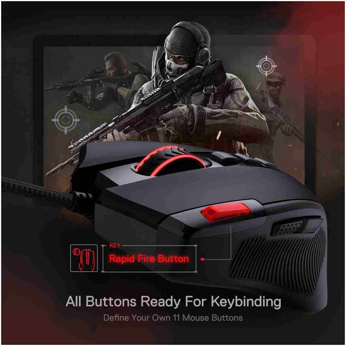 Redragon M612 Predator RGB Gaming Mouse, 8000 DPI Wired Optical Mouse with 11 Programmable Buttons & 5 Backlit Modes, Software Supports DIY Keybinds Rapid Fire Button
