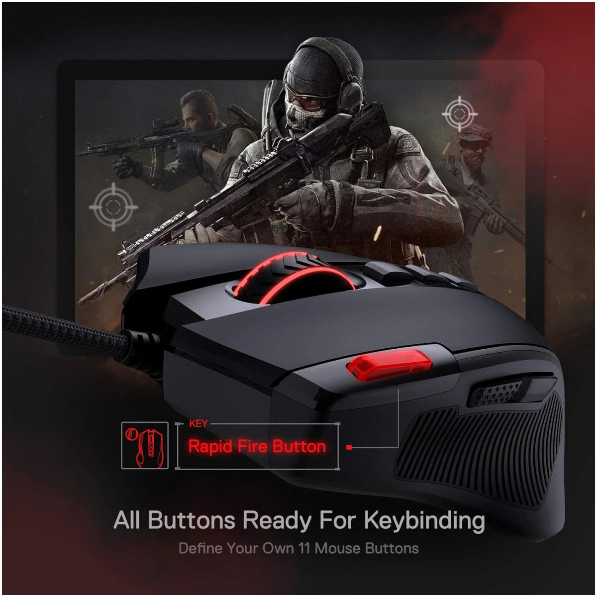 Redragon M612 Predator RGB Gaming Mouse, 8000 DPI Wired Optical Mouse with 11 Programmable Buttons & 5 Backlit Modes, Software Supports DIY Keybinds Rapid Fire Button