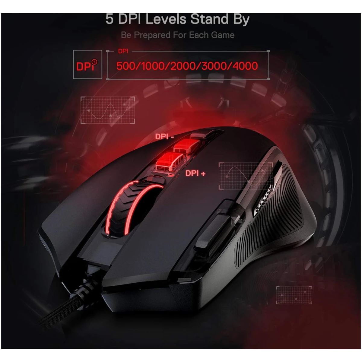 Redragon M612 Predator RGB Gaming Mouse, 8000 DPI Wired Optical Mouse with 11 Programmable Buttons & 5 Backlit Modes, Software Supports DIY Keybinds Rapid Fire Button
