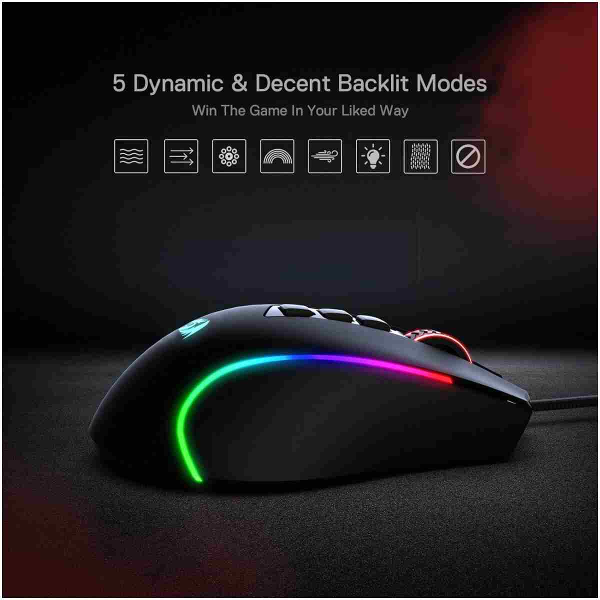 Redragon M612 Predator RGB Gaming Mouse, 8000 DPI Wired Optical Mouse with 11 Programmable Buttons & 5 Backlit Modes, Software Supports DIY Keybinds Rapid Fire Button