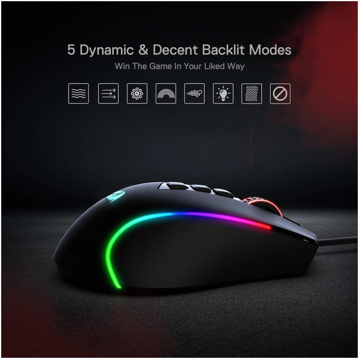 Redragon M612 Predator RGB Gaming Mouse, 8000 DPI Wired Optical Mouse with 11 Programmable Buttons & 5 Backlit Modes, Software Supports DIY Keybinds Rapid Fire Button