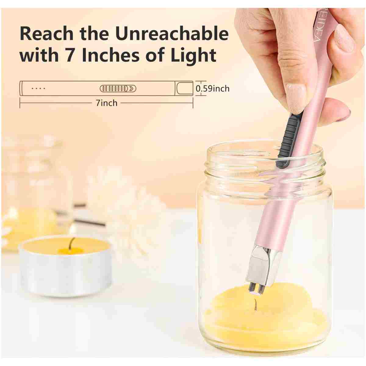 REIDEA Candle Lighter - Long USB Rechargeable Arc Windproof Flameless Lighter with Safety Switch for Home, Kitchen, BBQ, Camping, Stove