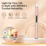REIDEA Candle Lighter - Long USB Rechargeable Arc Windproof Flameless Lighter with Safety Switch for Home, Kitchen, BBQ, Camping, Stove
