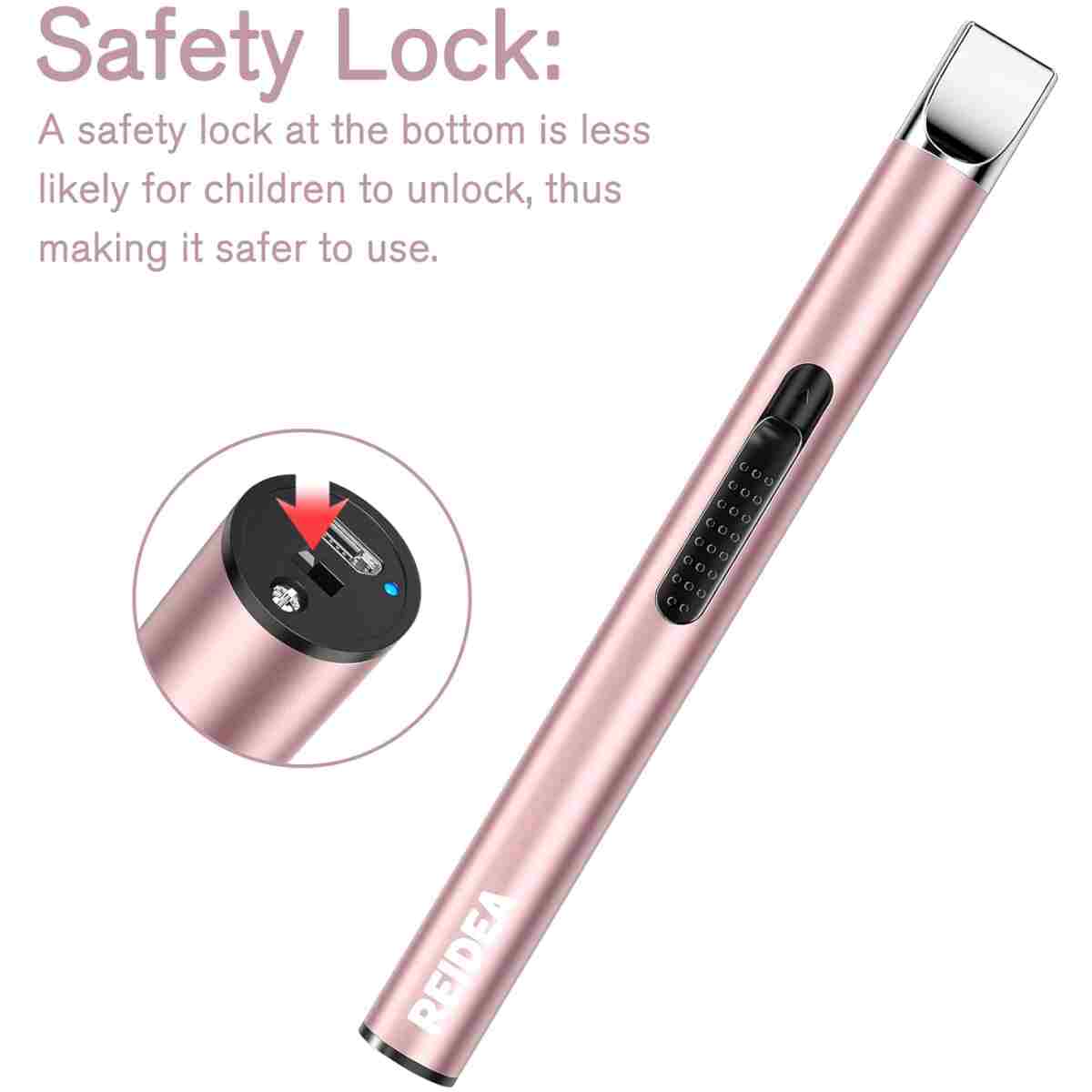 REIDEA Candle Lighter - Long USB Rechargeable Arc Windproof Flameless Lighter with Safety Switch for Home, Kitchen, BBQ, Camping, Stove