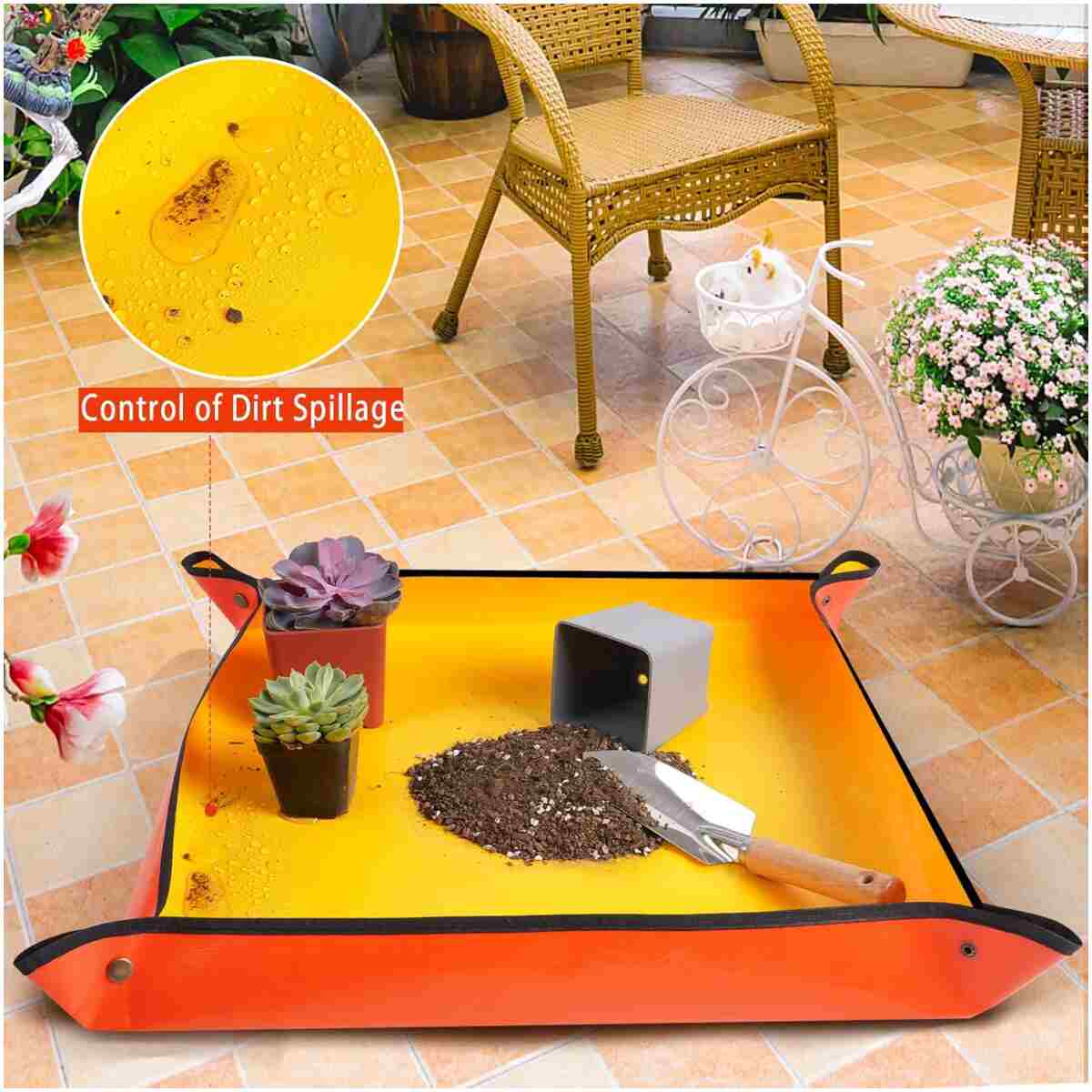 Repotting Mat for Indoor Plant Transplanting and Potting Soil Mess Control Portable Succulent Planting Potting Tray Gardening Gifts for Women Men Plant Lover Gifts (Orange 27" x...