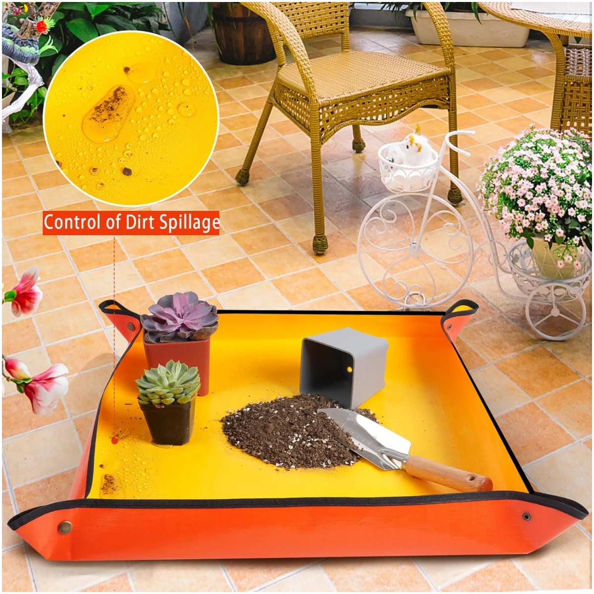 Repotting Mat for Indoor Plant Transplanting and Potting Soil Mess Control Portable Succulent Planting Potting Tray Gardening Gifts for Women Men Plant Lover Gifts (Orange 27" x...