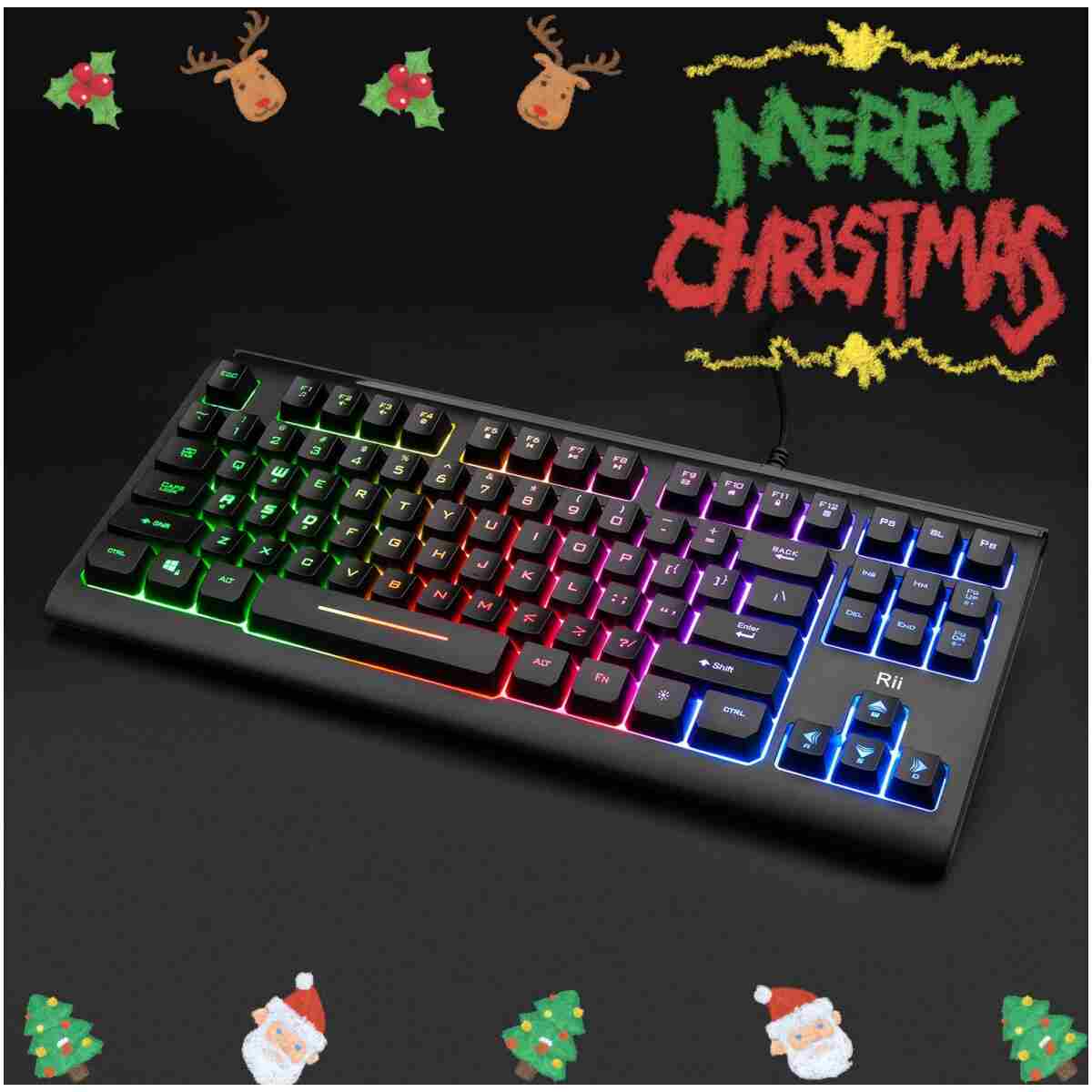 Rii Computer Keyboard, Wired USB Compact Keyboard with RGB Backlit,Silent Keystroke for Home Office,Working or Primer Gaming, Compatible with Laptop,PC,Windows,Mac