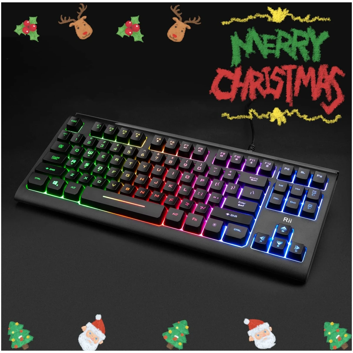 Rii Computer Keyboard, Wired USB Compact Keyboard with RGB Backlit,Silent Keystroke for Home Office,Working or Primer Gaming, Compatible with Laptop,PC,Windows,Mac
