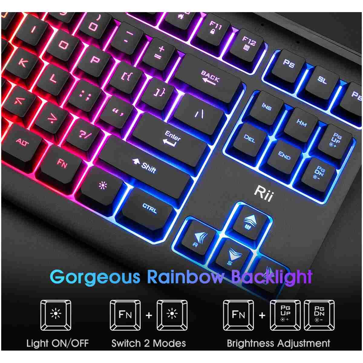 Rii Computer Keyboard, Wired USB Compact Keyboard with RGB Backlit,Silent Keystroke for Home Office,Working or Primer Gaming, Compatible with Laptop,PC,Windows,Mac