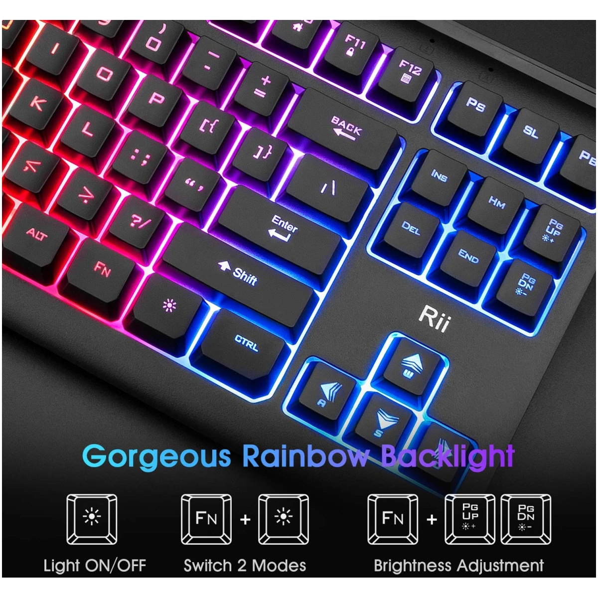 Rii Computer Keyboard, Wired USB Compact Keyboard with RGB Backlit,Silent Keystroke for Home Office,Working or Primer Gaming, Compatible with Laptop,PC,Windows,Mac