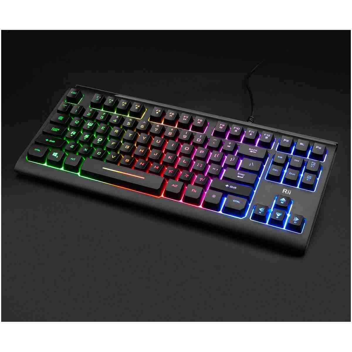 Rii Computer Keyboard, Wired USB Compact Keyboard with RGB Backlit,Silent Keystroke for Home Office,Working or Primer Gaming, Compatible with Laptop,PC,Windows,Mac
