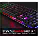 Rii RK100+ 多色彩虹 LED 背光大尺寸 USB 有线机械手感多媒体 PC 游戏键盘，适用于工作或入门游戏的办公键盘，办公设备