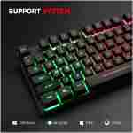 Rii RK100+ 多色彩虹 LED 背光大尺寸 USB 有线机械手感多媒体 PC 游戏键盘，适用于工作或入门游戏的办公键盘，办公设备