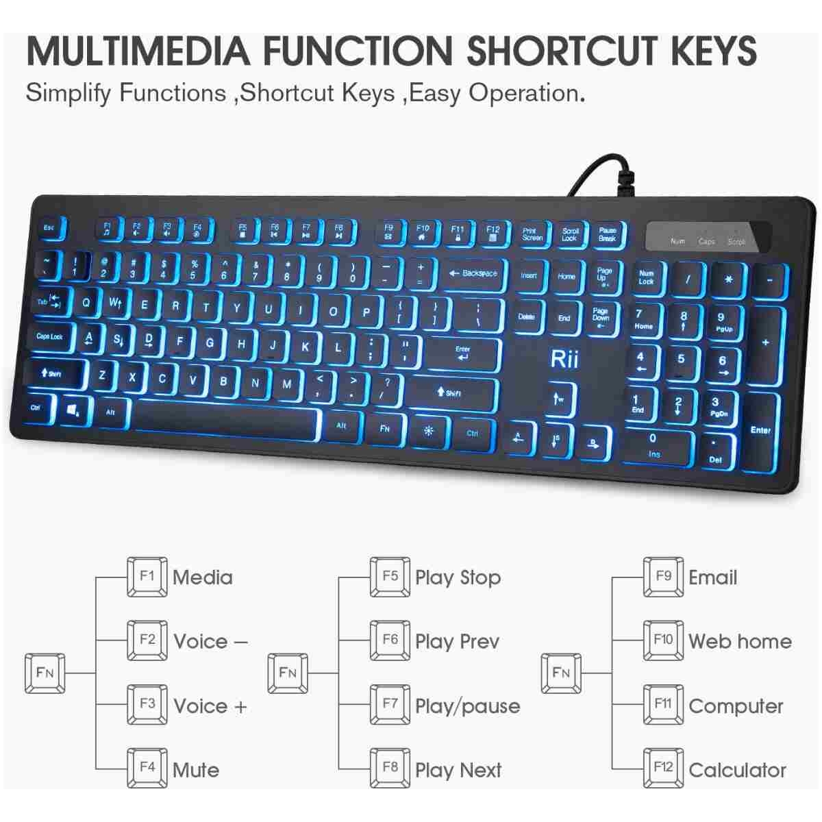 Rii Three Colors Backlit Keyboard and Mouse, Wired Keyboard and Mouse Combo, USB Keyboard and Mouse Set,Quiet Input Gaming Keyboard,Optical RGB Mouse for School,Office,Business...