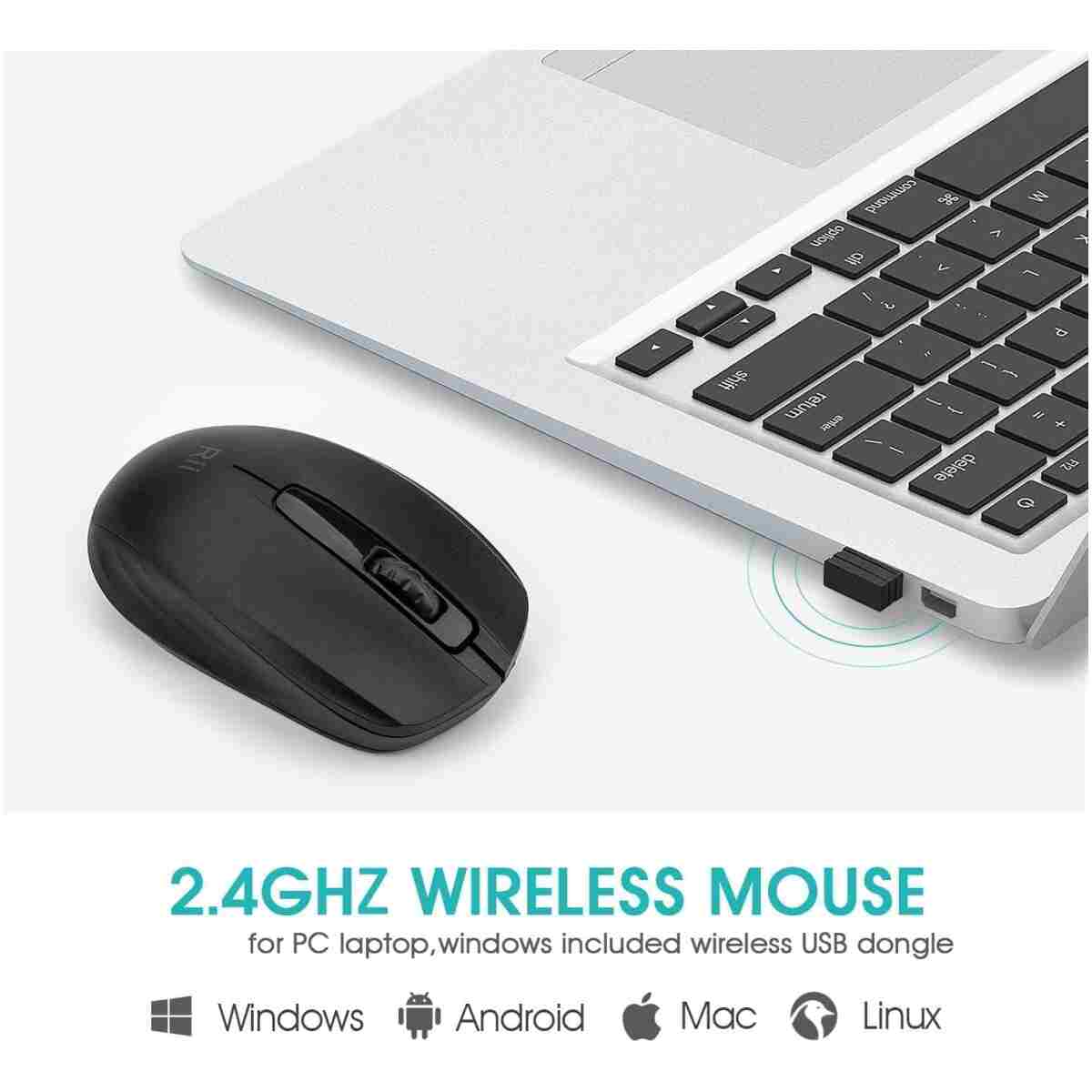 Rii Wireless Mouse, 2.4G Portable Computer Mice for PC, Laptop, Windows,Office Included Wireless USB dongle (Black)