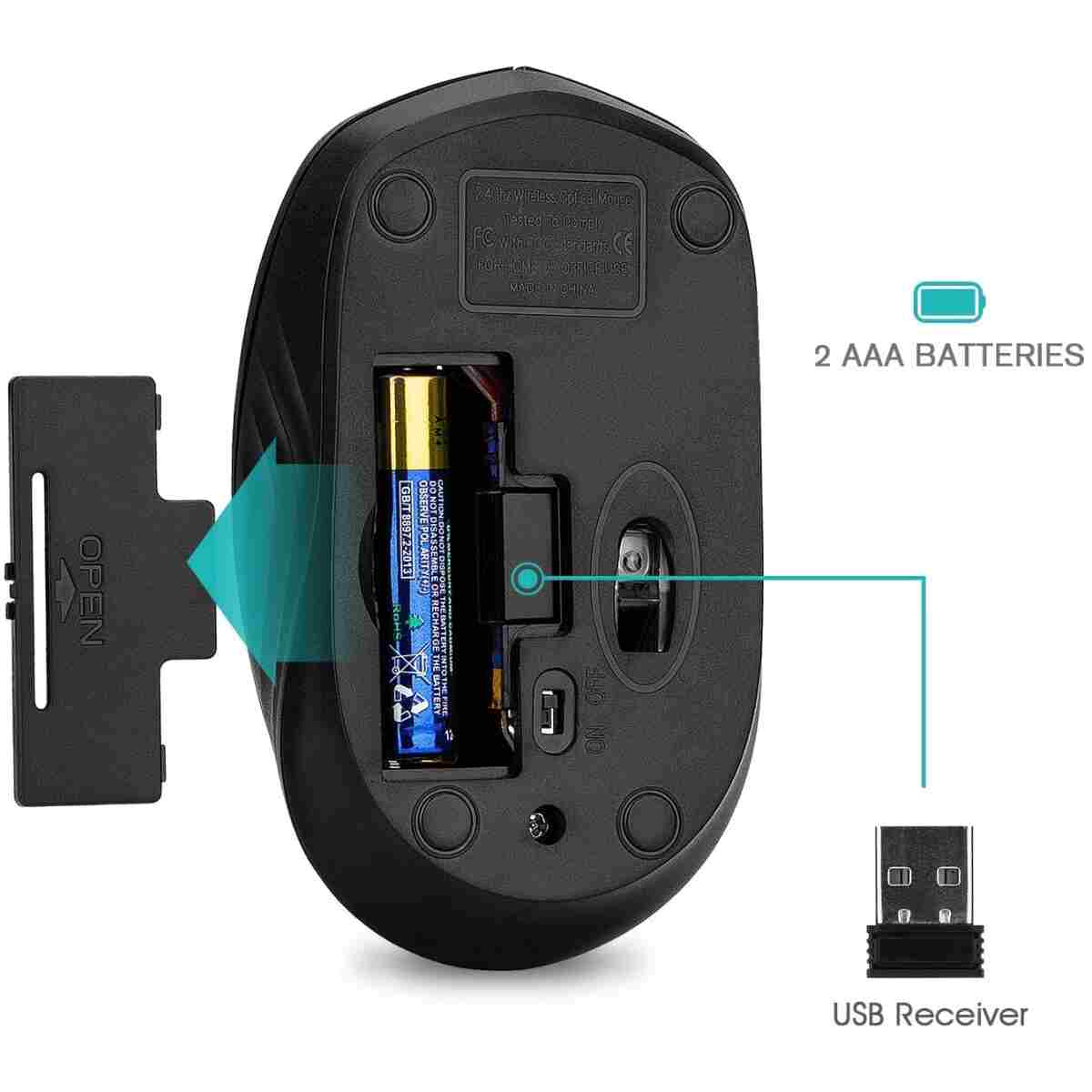 Rii Wireless Mouse, 2.4G Portable Computer Mice for PC, Laptop, Windows,Office Included Wireless USB dongle (Black)