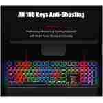 RK ROYAL KLUDGE S108 Typewriter Keyboard, Retro Mechanical Gaming Keyboard Wired 108 Keys with RGB Backlit Sidelight, Detachable Wrist Rest, Round Keycaps Blue Switches - Black