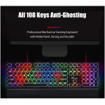 RK ROYAL KLUDGE S108 Typewriter Keyboard, Retro Mechanical Gaming Keyboard Wired 108 Keys with RGB Backlit Sidelight, Detachable Wrist Rest, Round Keycaps Blue Switches - Black