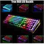 RK ROYAL KLUDGE S108 Typewriter Keyboard, Retro Mechanical Gaming Keyboard Wired 108 Keys with RGB Backlit Sidelight, Detachable Wrist Rest, Round Keycaps Blue Switches - Black